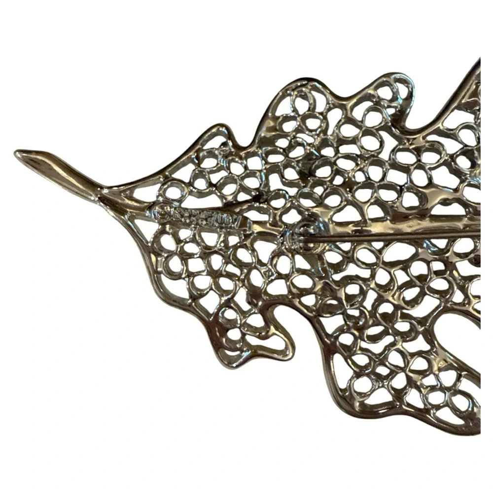 Sarah Coventry‎ Vintage 50s Silver Filigree Leaf Brooch Pin Nature Botanical